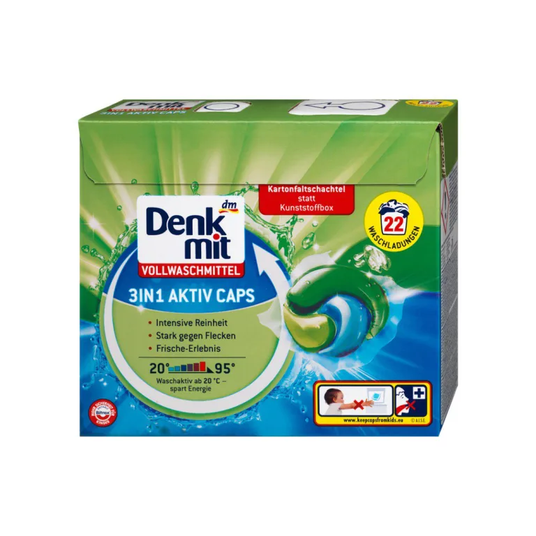Капсули для прання білих речей, Denk Mit, 3 in 1 Cups, 22 шт (упаковка)