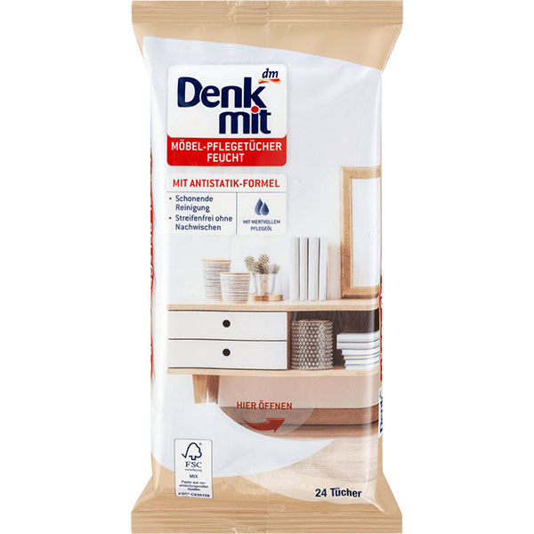 Серветки для догляду за меблями, Denk Mit furniture care wet wipes, 24 шт