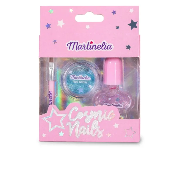 Набір для манікюру, лак+ блакитний глітер+кісточка, Martinelia Сosmic nail set mini