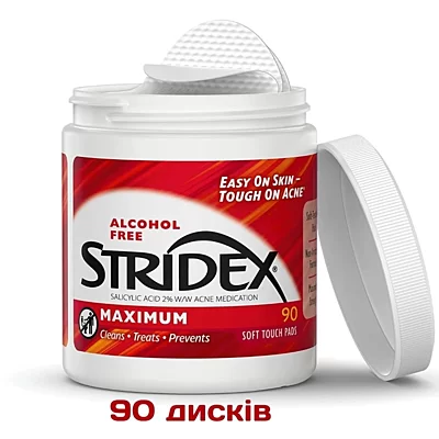 Stridex, Серветки від вугрів та акне, без спирту, 90 штук