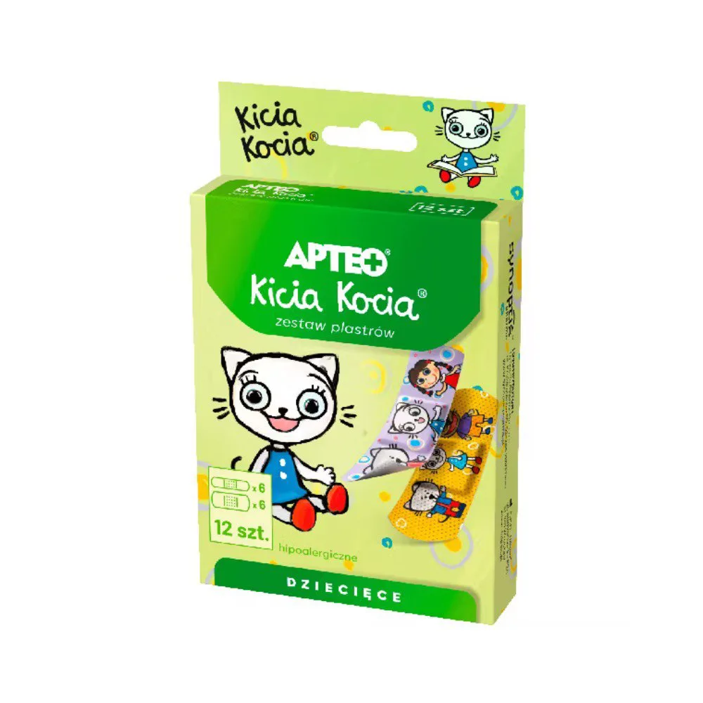 Пластирі дитячі APTEO, котики, 2 розміри, 12 шт