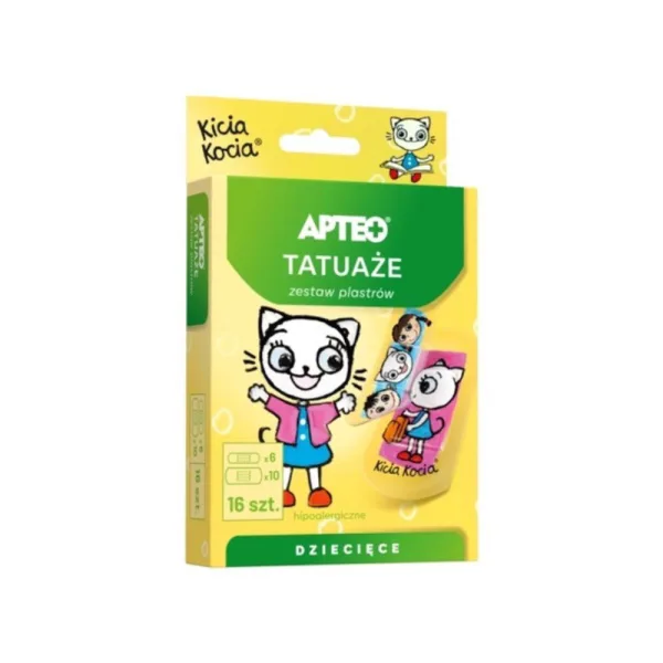 Пластирі дитячі APTEO з імітацією тату, котики, 2 розміри, 16 шт