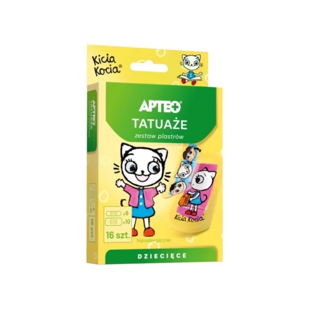 Пластирі дитячі APTEO з імітацією тату, котики, 2 розміри, 16 шт
